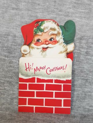 Vintage Christmas Greeting Card Santa Toy Bag Chimney Fold - Out 1950s