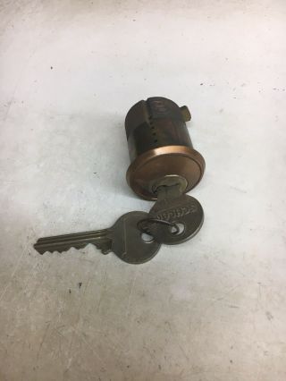Old Schlage Mortise Cylinder With 2 Keys Copper Finish