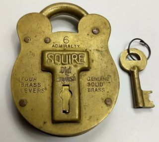 Antique Squire Old English 6 Large Brass Padlock Lock W Key