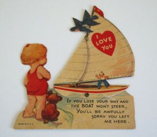 Vintage 1943 Moveable " I Love You " Die - Cut Greeting Card