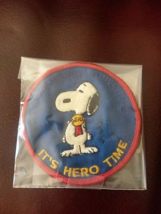 Vtg Snoopy " It’s Hero Time” Patch Schultz Peanuts Patch 3 "