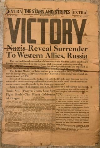 Victory World War Ii May 8th 1945 The Stars And Stripes Paris Edition
