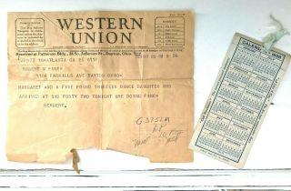 Ephemra 1920s Telegram Birth Announcement & Calendar Card 1928 - 29 Western Union