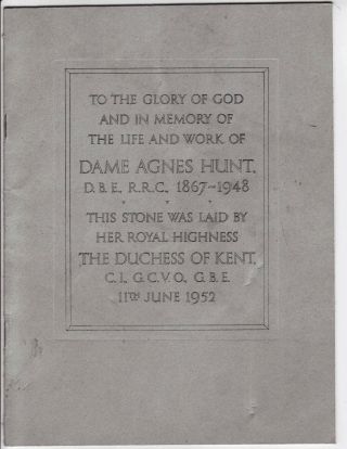 Baschurch - Boreatton Hall 1952 Programme Dame Agnes Hunt 1867 - 1948 – Hospital