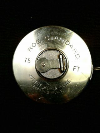 Vintage Justus Roe & Sons 75 Ft.  / Foot Steel Tape Measure Tool Made In U.  S.  A.