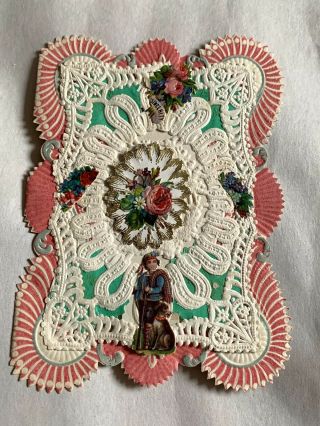 Victorian Esther Howland Nev Valentine Card - Paper Lace & Scraps - Boy,  Dog