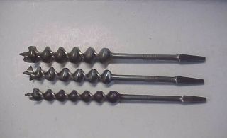 3 Vintage Russell Jennings / James Swan Auger Brace Drill Bits 5/8 ",  3/4 ",  7/8 "