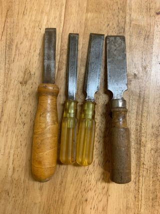 Vintage Assortment Set Of 4 Woodworking Chisels Usa Tools,  1/2,  3/4,  1 "