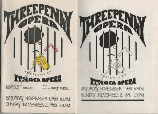 Ithaca Opera Ny 1980 Vintage Program And Bulletin Threepenny Opera