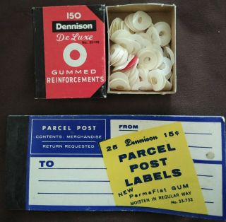 Vtg 1950s Dennison Parcel Post Labels,  Gummed Reinforcements Book Spee - D - Ada