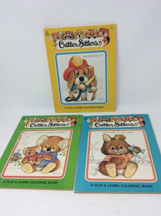 3 Vintage 1983 Critter Sitters Coloring Books Who Am I Things That Go Who Lives