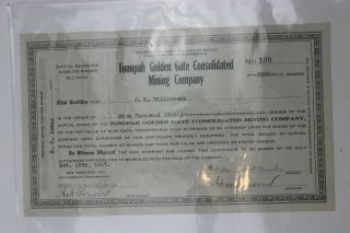 Vintage Tonopah Golden Gate Consolidated Mining Co Stock Shares 1917 Certificate