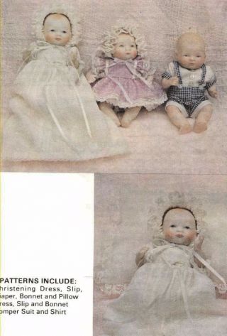 5 " Antique/vintage Baby Boy Girl Doll Christening/dress Hat Romper/suit Pattern