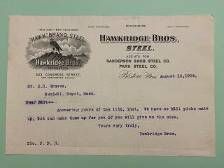 Antique 1904 Hawkridge Bros Steel Letterhead Invoice Boston Mass Vintage