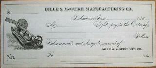 Lawn Mower 1880 Bank Check: Dille & Mcguire Manufacturing - Richmond,  In Indiana