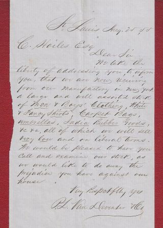 1855 Hand Written Letter 2 Solicit Partnership To Sell Boys Clothing Carpet Bags