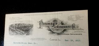 1910 Parlin & Orendorff Machinery Canton Plow Farm Letterhead Advertising