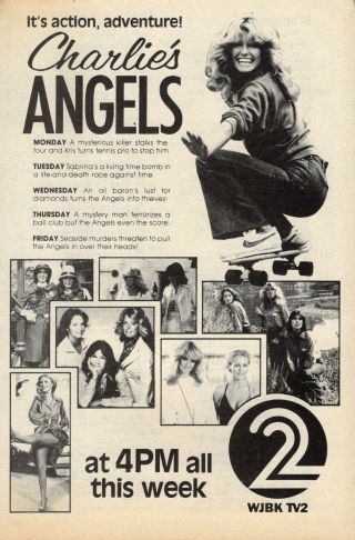 1982 Detroit Tv Guide Ad Charlies Angels Farrah Fawcett Cheryl Ladd Kate Jackson