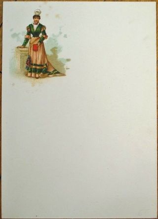 French Menu Blank 1890 Color Litho - Woman Holding A Book Vignette