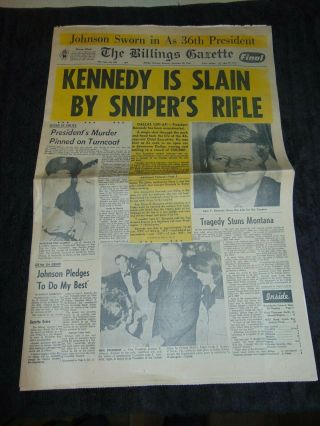 Nov.  23,  1963 Billings,  Montana Newspaper: John F.  Kennedy Assassinated