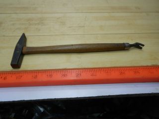 Unusual Vintage Tack Hammer With Claw In Wood Handle End.