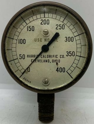 Vintage Harris Calorific Co.  Cleavland Ohio Brass Pressure Gauge Steampunk