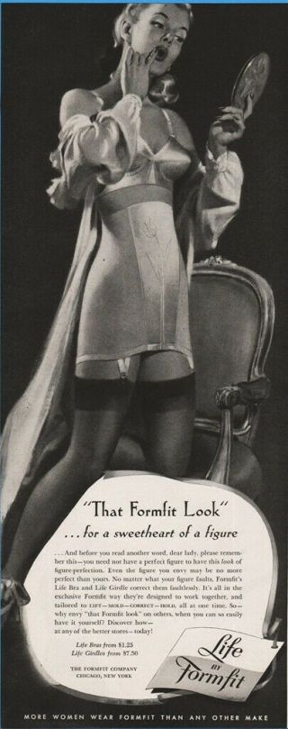 1949 Formfit Life Sexy Pin Up Girl Bullet Bra Girdle Garter Lingerie Vintage Ad