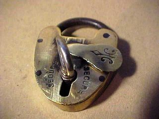 Small Antique Brass Handmade Lock & Key - Over 100 Years Old &