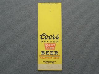 Coors Golden Export Lager Beer Matchbook Cover - Vintage Salesman Sample