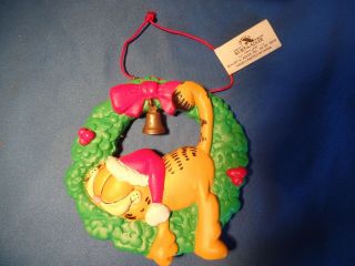 Kurt Adler 3 1/2 " Garfield Santa Sleeping On A Wreath Ornament Euc