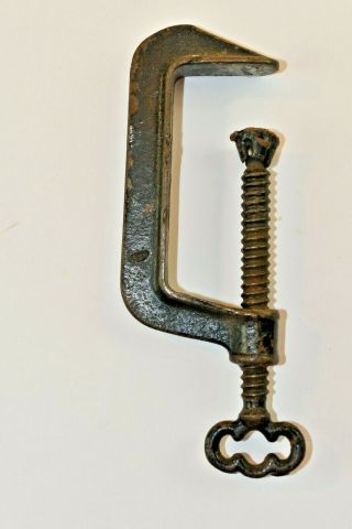 Antique,  Cast Iron 3 Inch,  " C " Clamp Tool With Fancy Handle