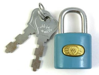 Vintage Lock With Keys Padlock Small Size For Diary Jewelry Box Blue Color