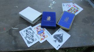 Vintage 1970s The Ritz - Carlton Deck Of Playing Cards Box Blue Velvet Poker Hotel
