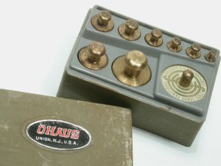 Vintage Brass Ohaus Weight Set Made In Usa
