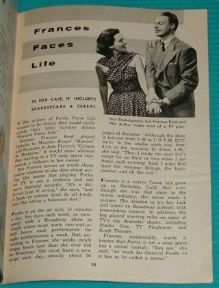1954 Tv Article Frances Reid & Phil Arthur In Portia Faces Life