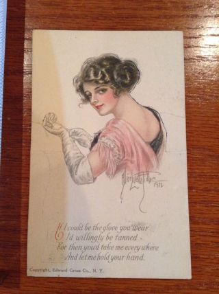 1917 Fold/bend Style Vintage Postcard,  Lady With Glove 1912 Copyright Edward Ny