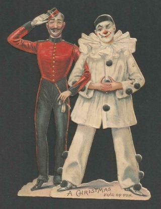 Q66 - Bellhop And Clown - Diecut Two - Part Joined Victorian Xmas Card