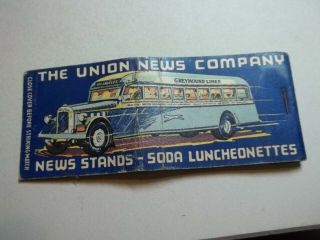 Matchbook Cover Length Union News Co News Stands Greyhound Bus Los Angeles Ca 72