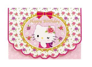 Sanrio Japan Hello Kitty 3d Flower Heart - Shaped Birthday Card