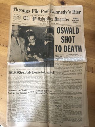 The Philadelphia Inquirer Monday Morning November 25,  1963 Oswald Shot To Death