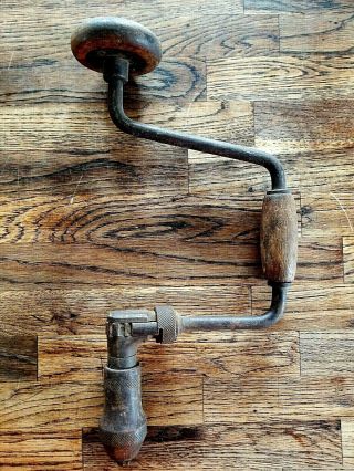 Antique Hand Drill Auger Bit Brace Vintage Tool 3 Wood Knob