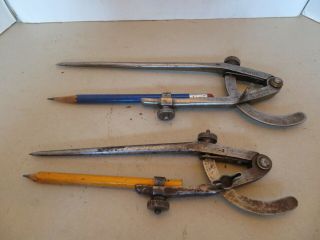 2 Antique 8 " & 7 " Locking Wing Compasses W.  M.  Johnson Fine Tuning Knob