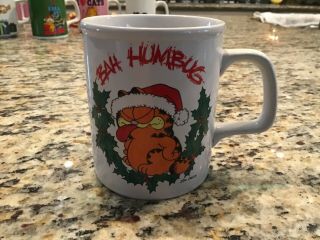 1978 Garfield Bah Humbug Christmas Jim Davis Enesco 12oz Ceramic Mug / Cup