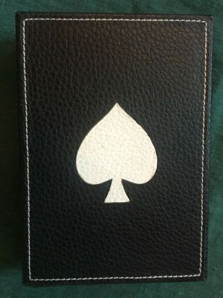 Vintage,  Black Pigskin Leather Two Deck Playing Card Box With Dice