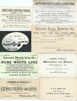 Eight 19th Century Vermont Business Cards Services Francestown Weston Guildhall