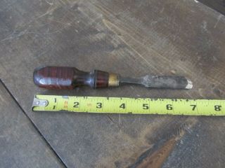 Vintage Woodworkers Chisel Antique Old Wood Handle Brass 