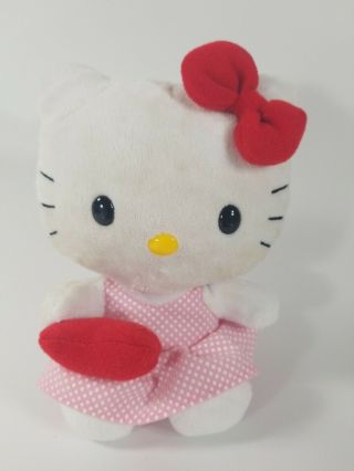 2010 Ty Hello Kitty By Sanrio Plush Doll In Dress W/ Red Bow Holding Heart