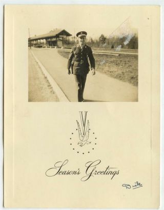 Wwii Soldier Mp? Walking Sidearm Pistol Real Photo Christmas Greeting Card