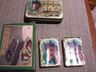 Vintage Set Of 2 Decks Horse Shoe Co Playing Cards With Tin