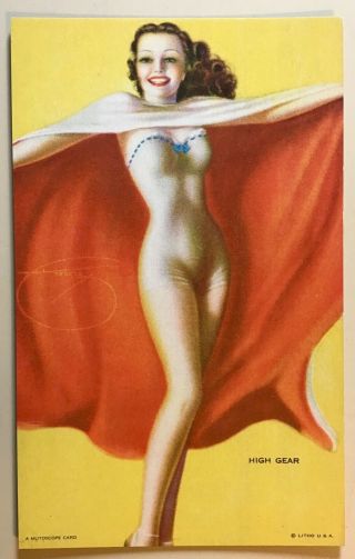 Mutoscope Pin - Up Arcade Card Vintage 1940’s High Gear